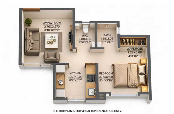 Dosti Greater Thane Bhiwandi - Floor plan 1 BHK 319 Sq.ft
