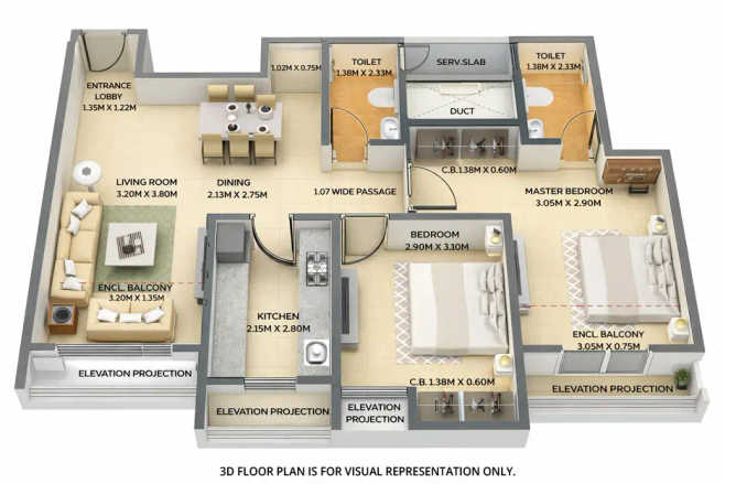 Dosti Pine Kolshet Road - Floor plan 2 BHK 695 Sq.ft