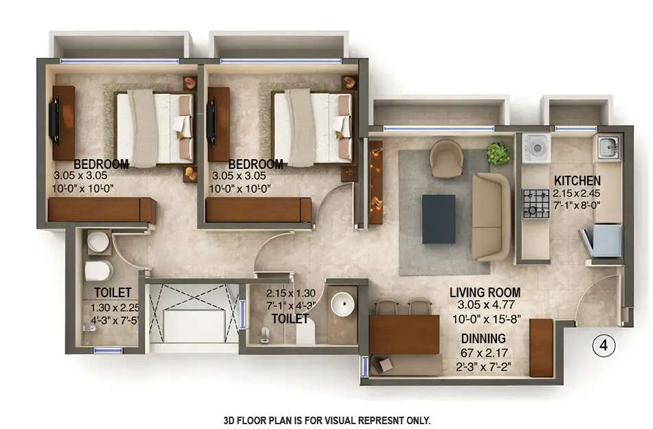 Floor plan for 2 BHK