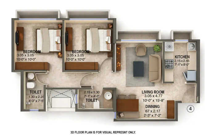 Kanakia Silicon Valley Powai - Floor plan 2 BHK 589 Sq.ft