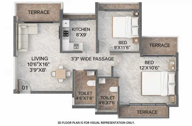 Sai Symphony Kharghar - Floor plan 2 BHK 734 Sq.ft