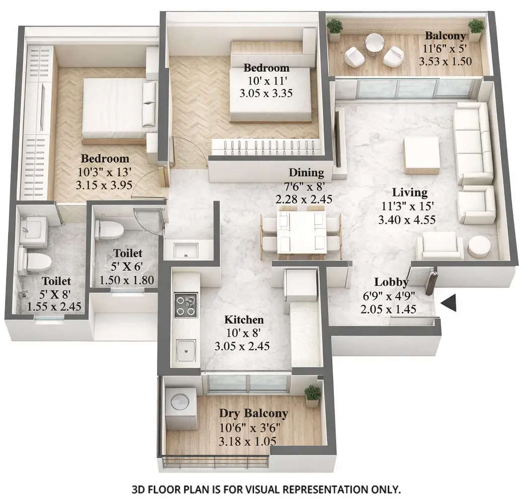Floor plan for 2 BHK
