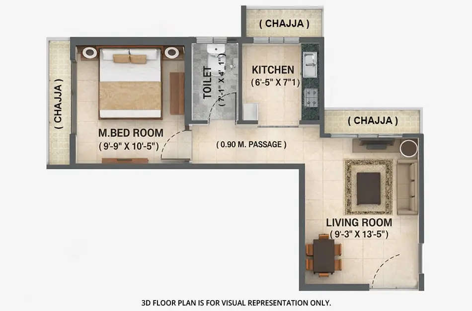 Floor plan for 1 BHK