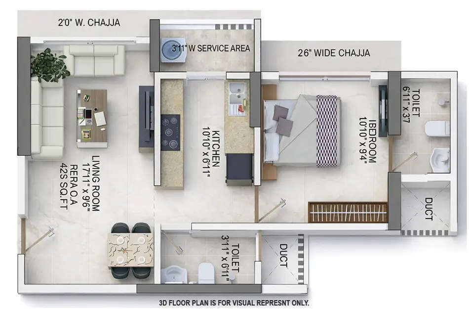 Floor plan for 1 BHK