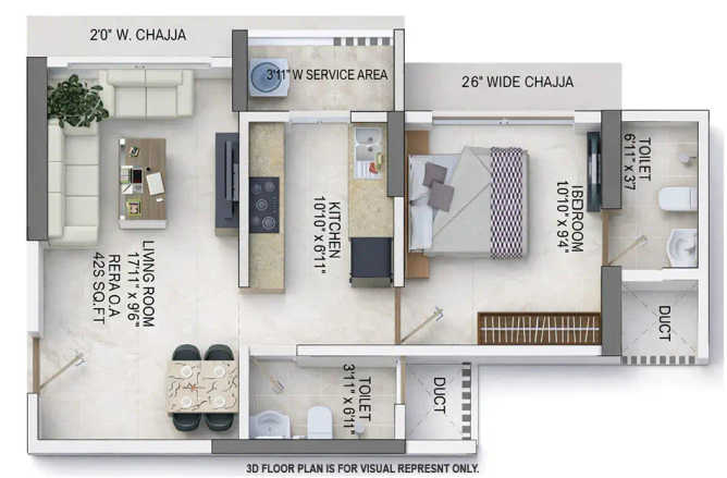 Satre Elite Mulund - Floor plan 1 BHK 423 Sq.ft