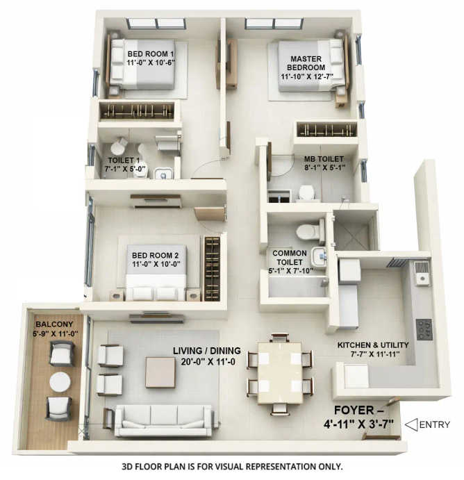 Purva Blubelle Rajajinagar - Floor plan 3 BHK 1423 Sq.ft
