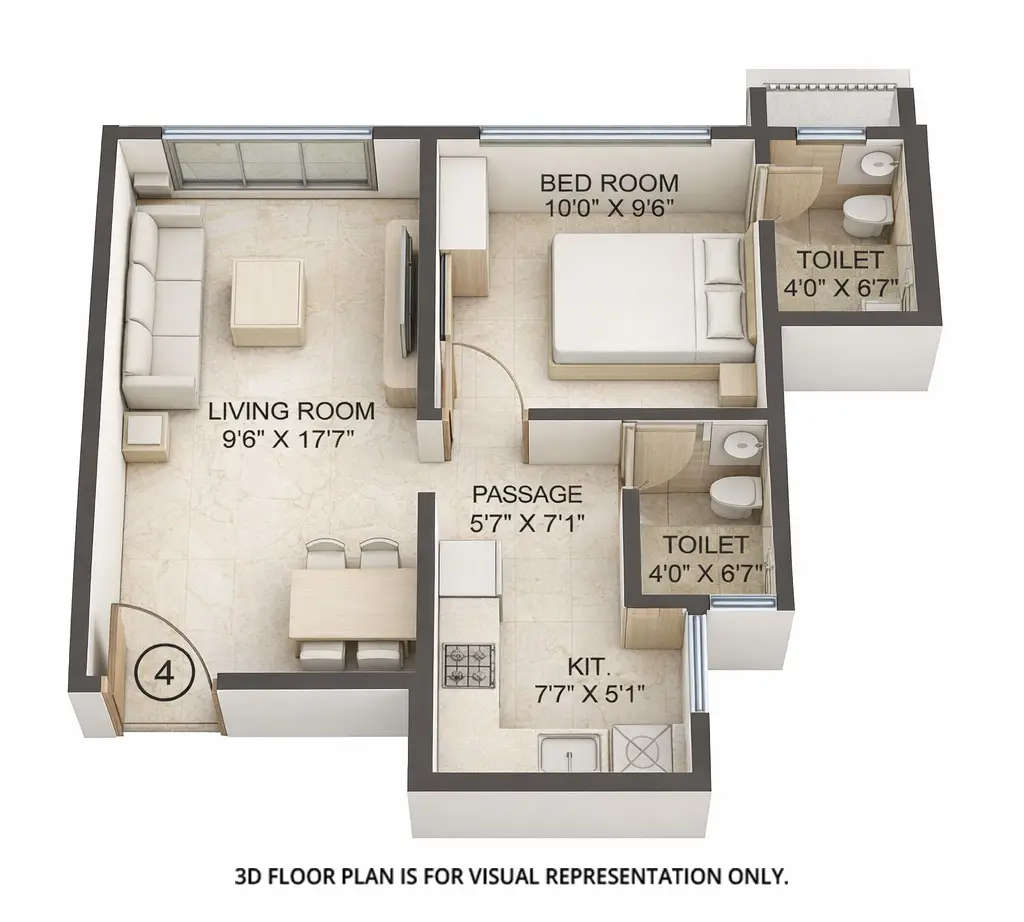 Floor plan for 1 BHK