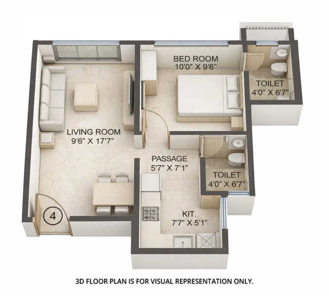 Platinum Crest Andheri - Floor plan 1 BHK 415 Sq.ft