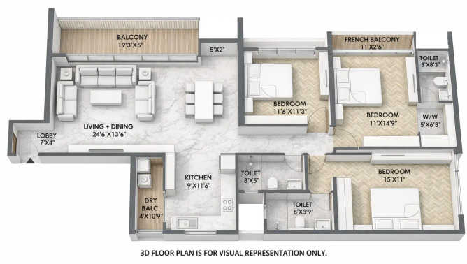Mantra Mayfair River Residences Mundhwa - Floor plan 3 BHK 1391 Sq.ft