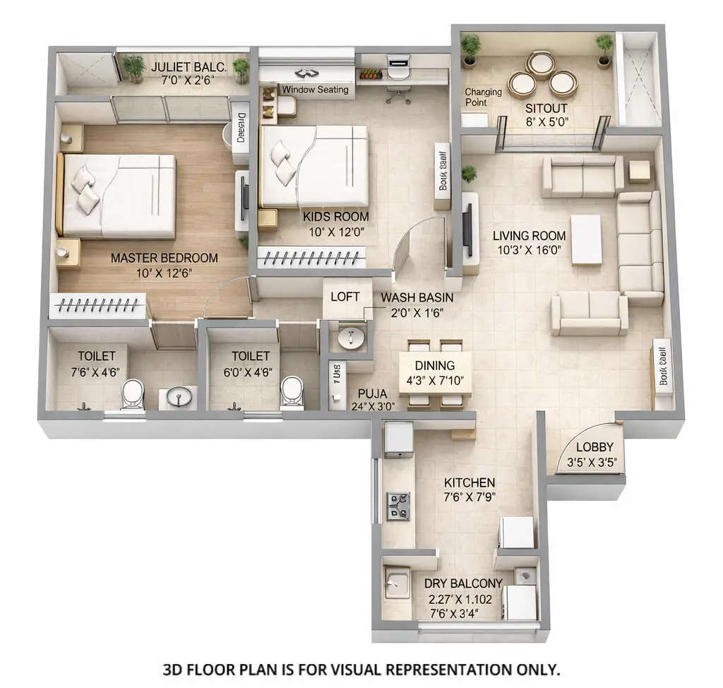 Floor plan for 2 BHK