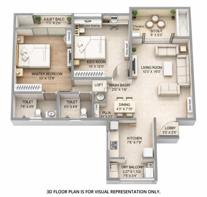 Krisala 41 Zillenia Pimpri Chinchwad - Floor plan 2 BHK 708 Sq.ft