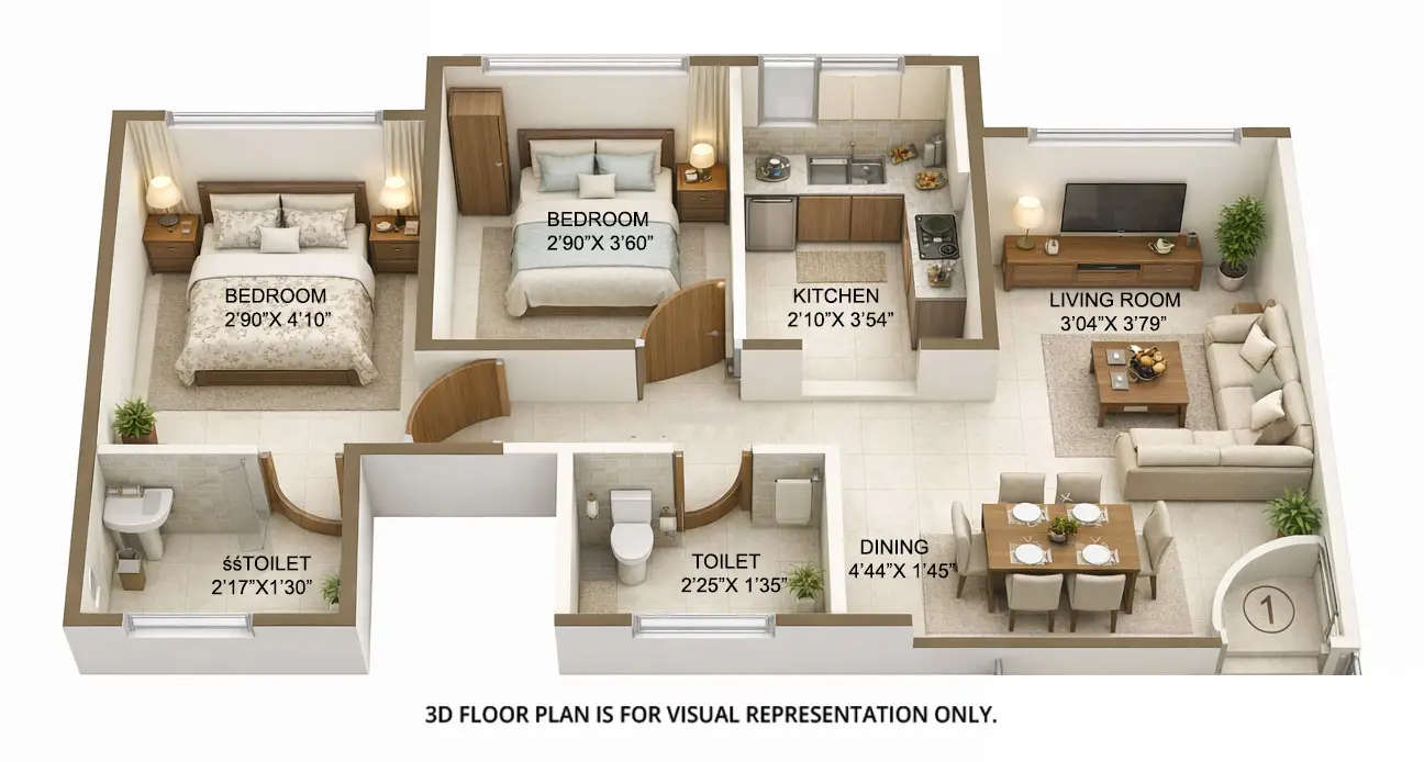 Floor plan for 2 BHK