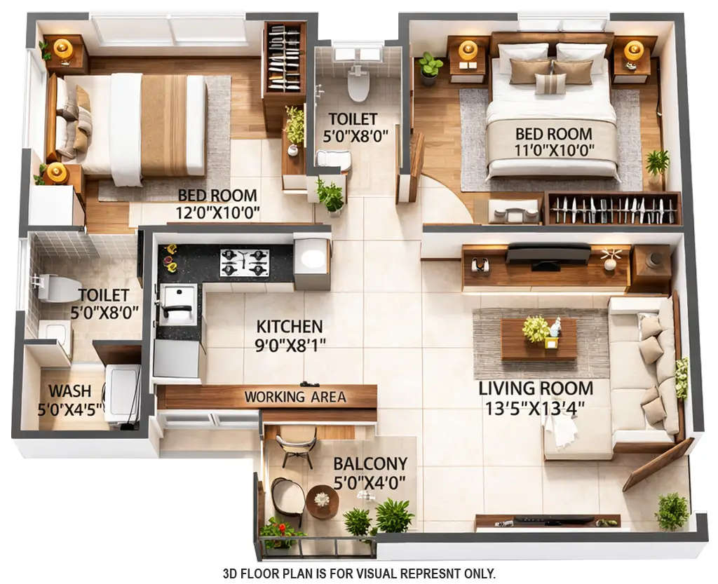 Floor plan for 2 BHK