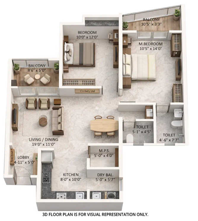 Krisala Aventis Tathawade - Floor plan 2 BHK 839 Sq.ft