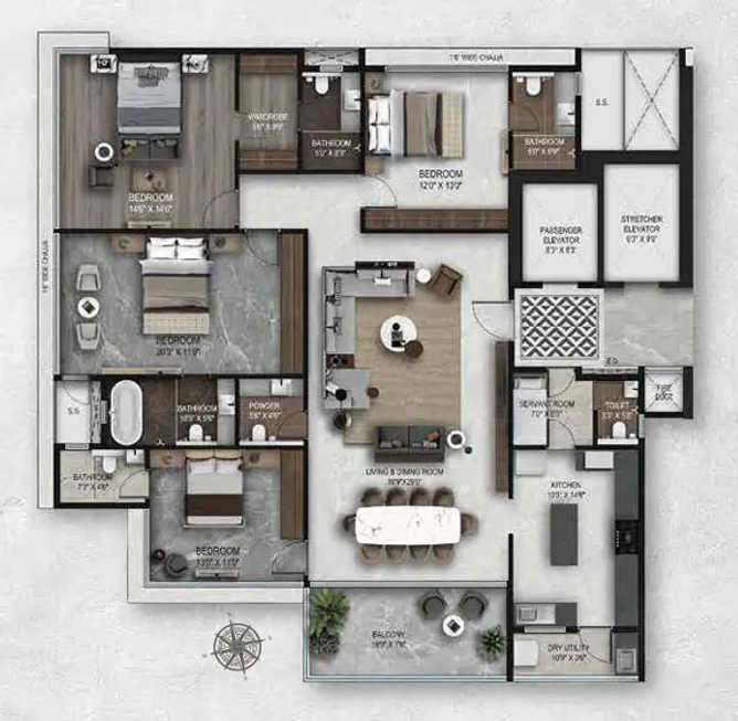 Roswalt Zyon Oshiwara - Floor plan 4 BHK 2000 Sq.ft