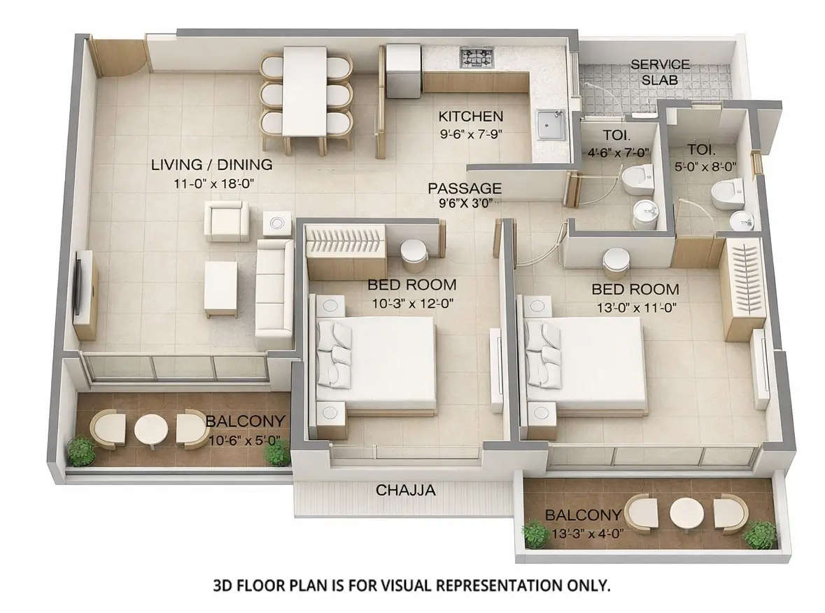 Floor plan for 2 BHK