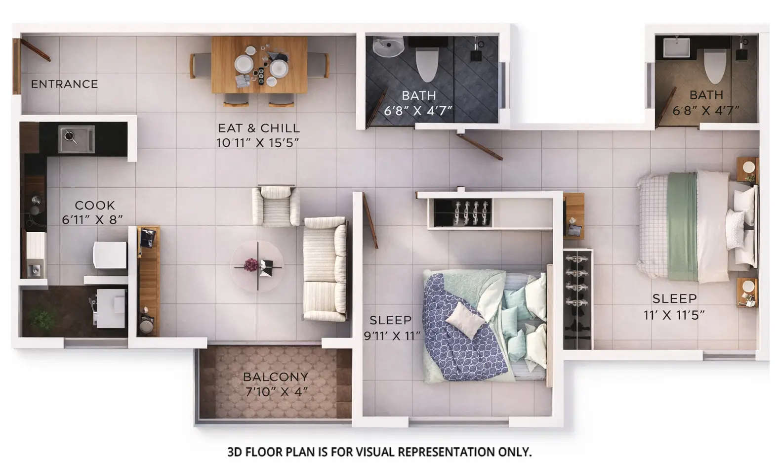 Floor plan for 2 BHK