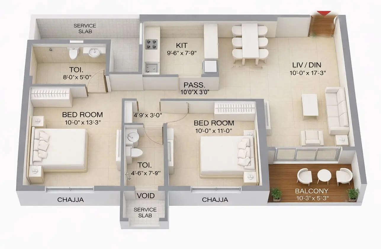 Floor plan for 2 BHK