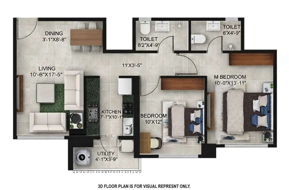 Floor plan for 2 BHK