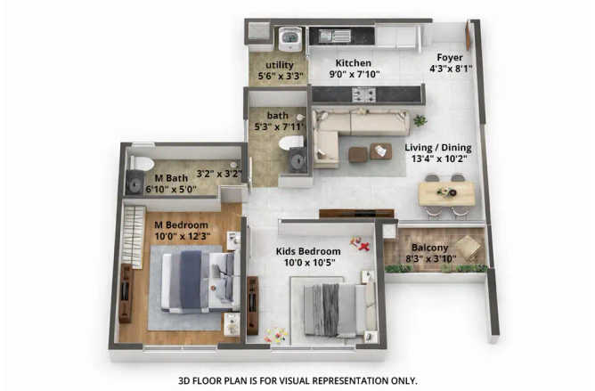 Geras Island Of Joy Manjri - Floor plan 2 BHK 676 Sq.ft