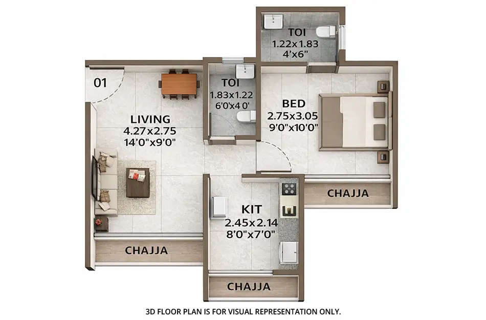 Floor plan for 1 BHK