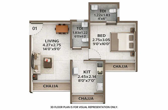 Sai Proviso Icon Kalamboli - Floor plan 1 BHK 467 Sq.ft