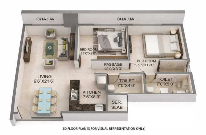Ruparel Westsky Kandivali - Floor plan 2 BHK 620 Sq.ft
