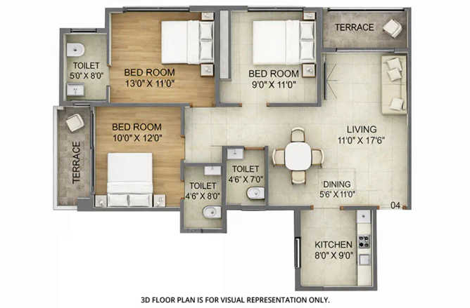 Sai Aaradhya Kharghar - Floor plan 3 BHK 1156 Sq.ft