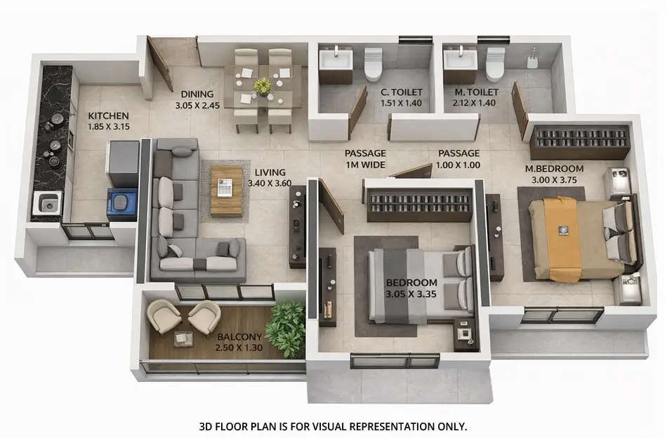 Floor plan for 2 BHK