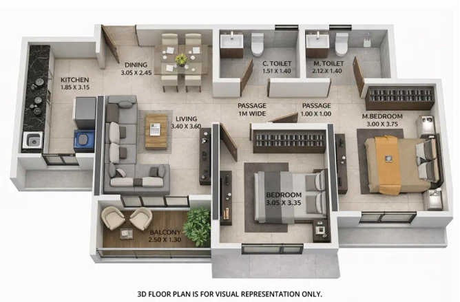 Dosti West County Balkum - Floor plan 2 BHK 552 Sq.ft