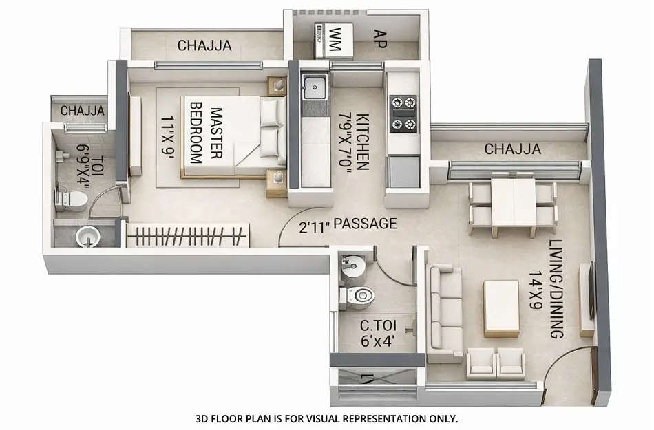 Floor plan for 1 BHK