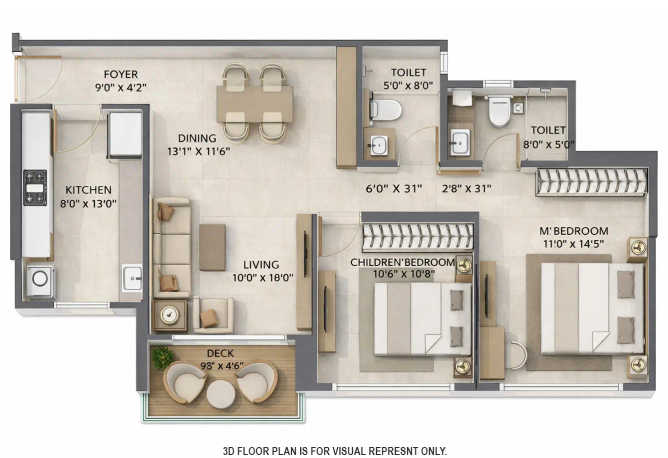 Piramal Raynav Mulund - Floor plan 2 BHK 855 Sq.ft