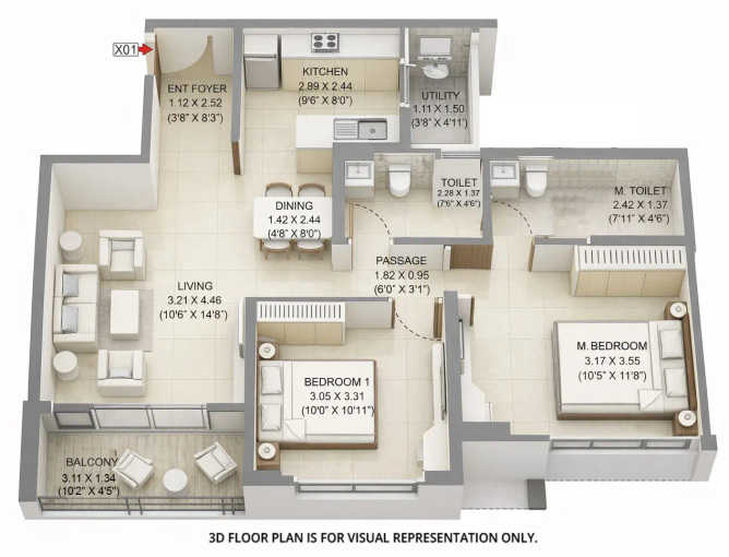 Godrej Ivara Kharadi - Floor plan 2 BHK 725 Sq.ft