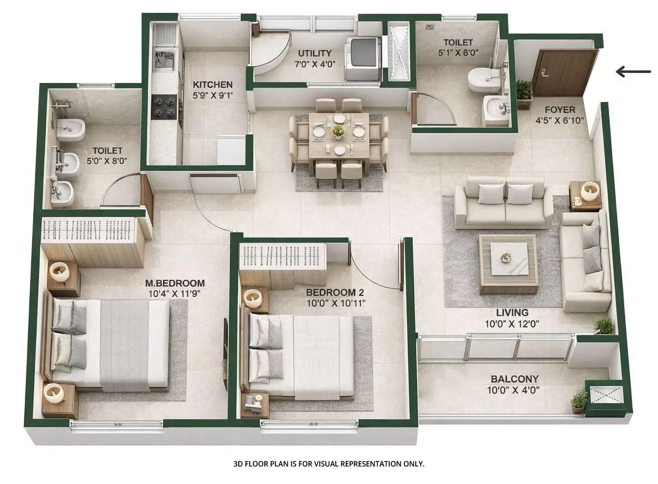 Floor plan for 2 BHK