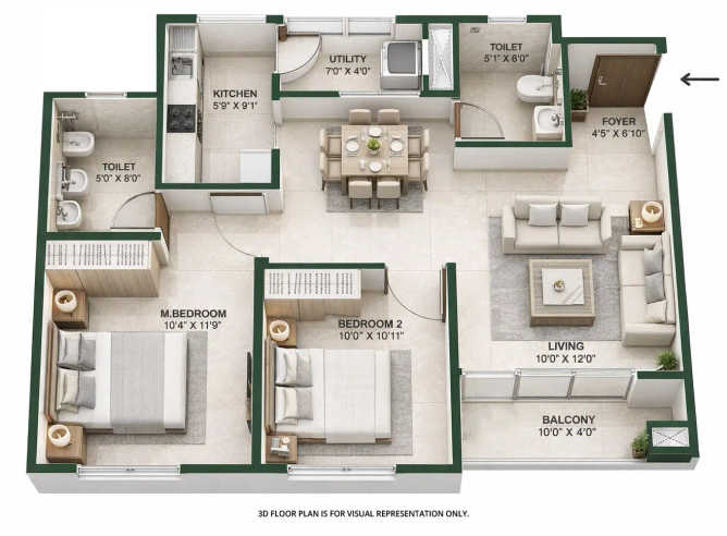 Godrej Azure Padur - Floor plan 2 BHK 1050 Sq.ft