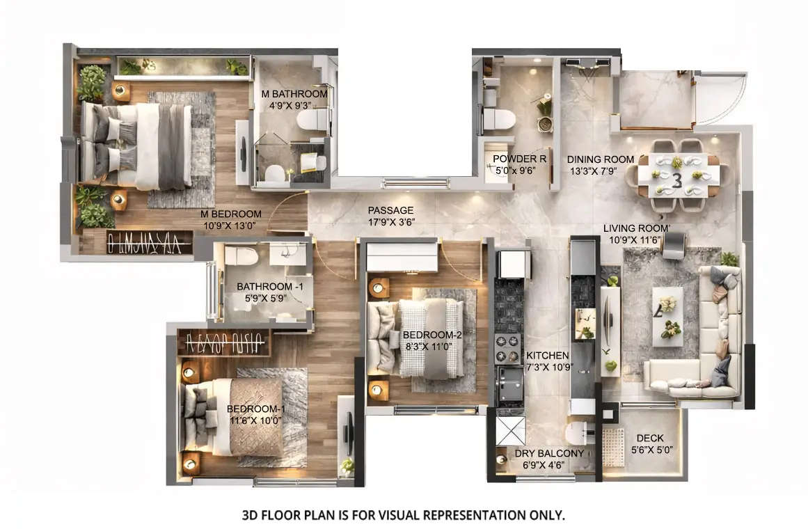Floor plan for 3 BHK