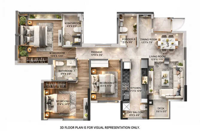 Rustomjee Seasons Bandra - Floor plan 3 BHK 1004 Sq.ft