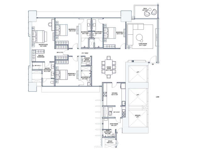 Prestige Ocean Tower Girgaon - Floor plan 4 BHK 2491 Sq.ft