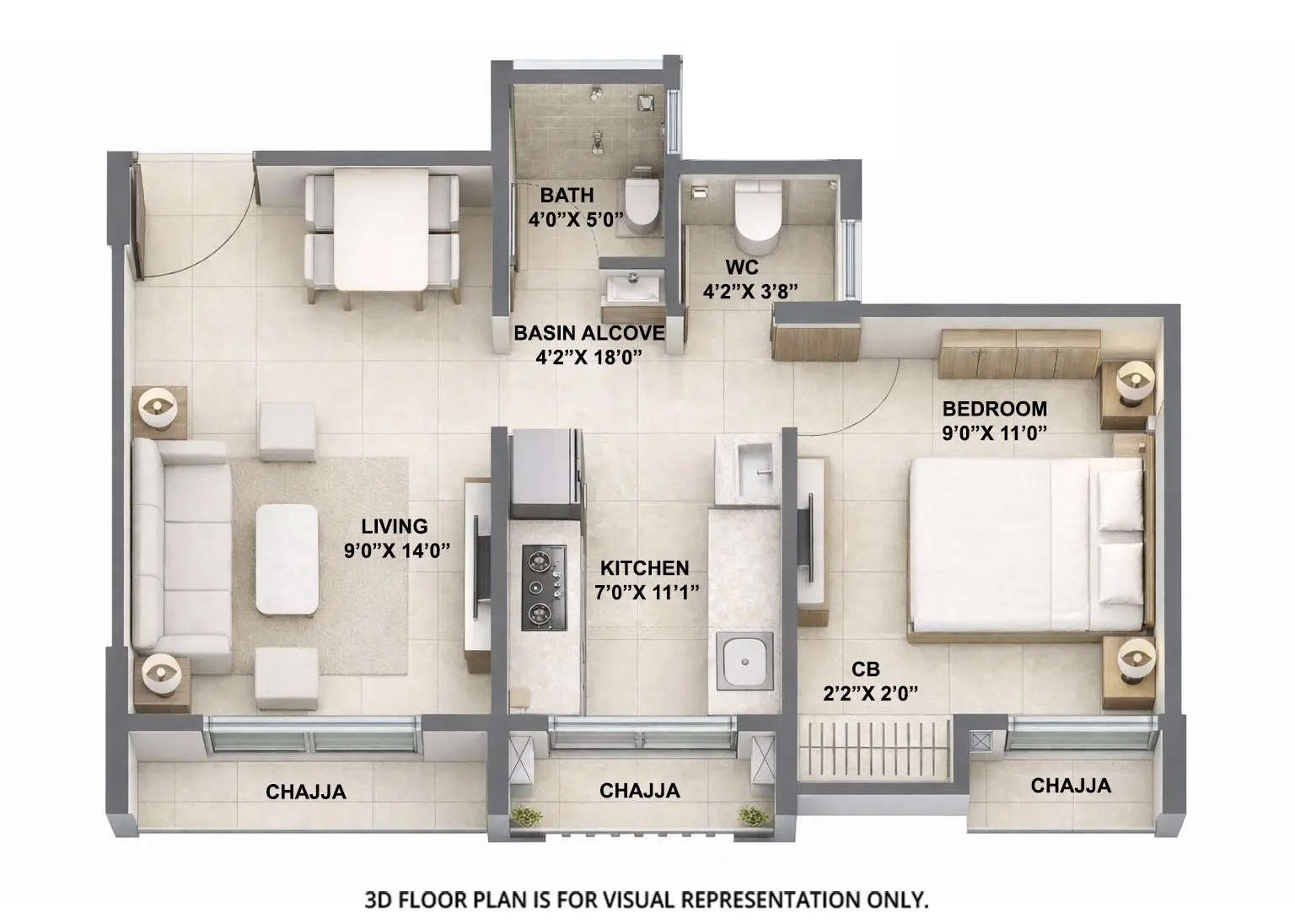 Floor plan for 1 BHK