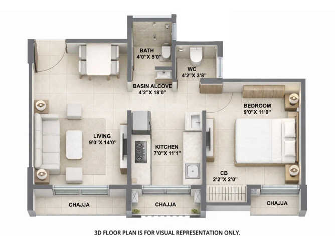 Rustomjee Virar Avenue Virar - Floor plan 1 BHK 389 Sq.ft