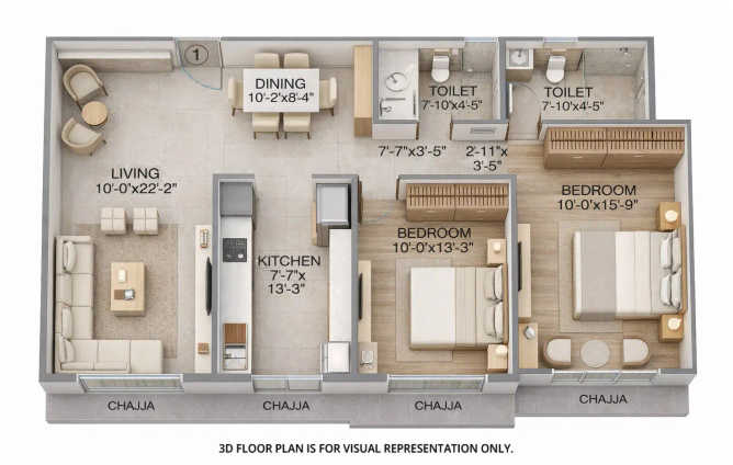 Veena Solace Santacruz - Floor plan 2 BHK 831 Sq.ft