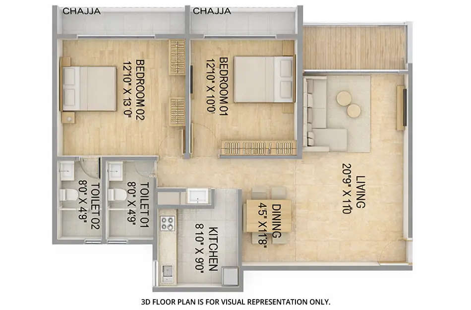 Floor plan for 2 BHK