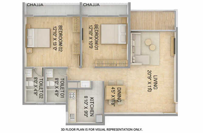Gami Isle Of Breeze Seawoods - Floor plan 2 BHK 856 Sq.ft