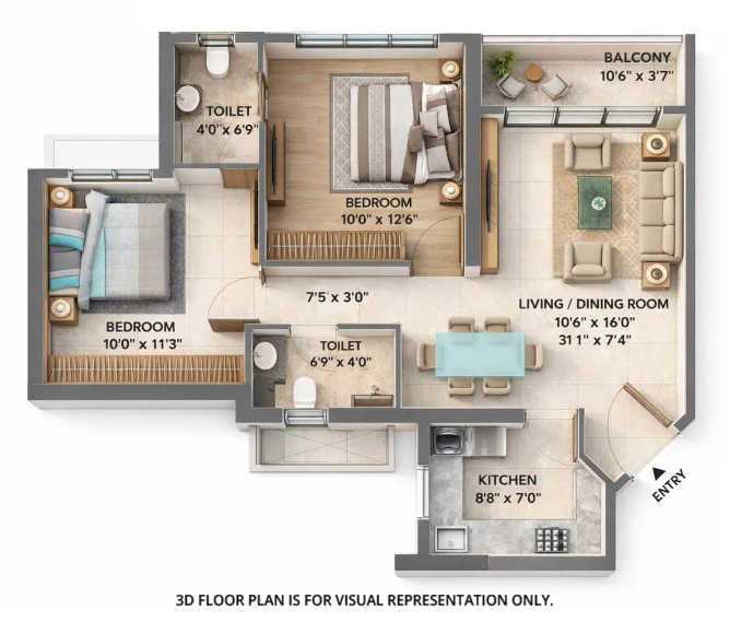 Chandak Greenairy Borivali - Floor plan 2 BHK 661 Sq.ft