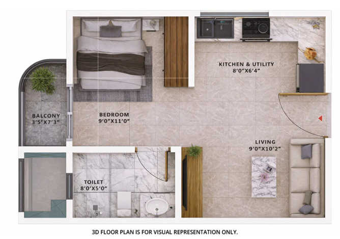 Sattva Vasanta Skye Devanahalli - Floor plan Studio 454 Sq.ft