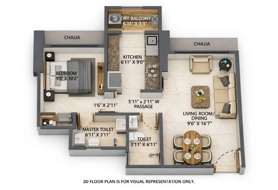 Floor plan for 1 BHK