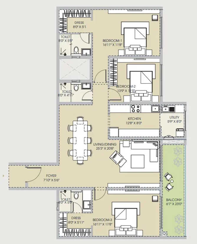 Century Regalia Kodihalli - Floor plan 3 BHK 2375 Sq.ft
