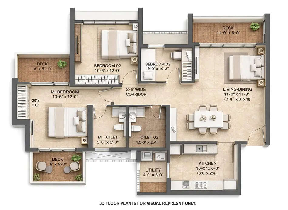 Floor plan for 3 BHK