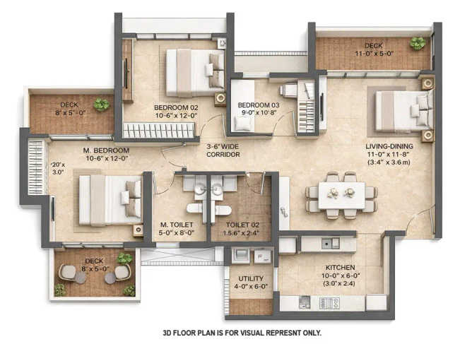 Lodha New Cuffe Parade Wadala - Floor plan 3 BHK 953 Sq.ft