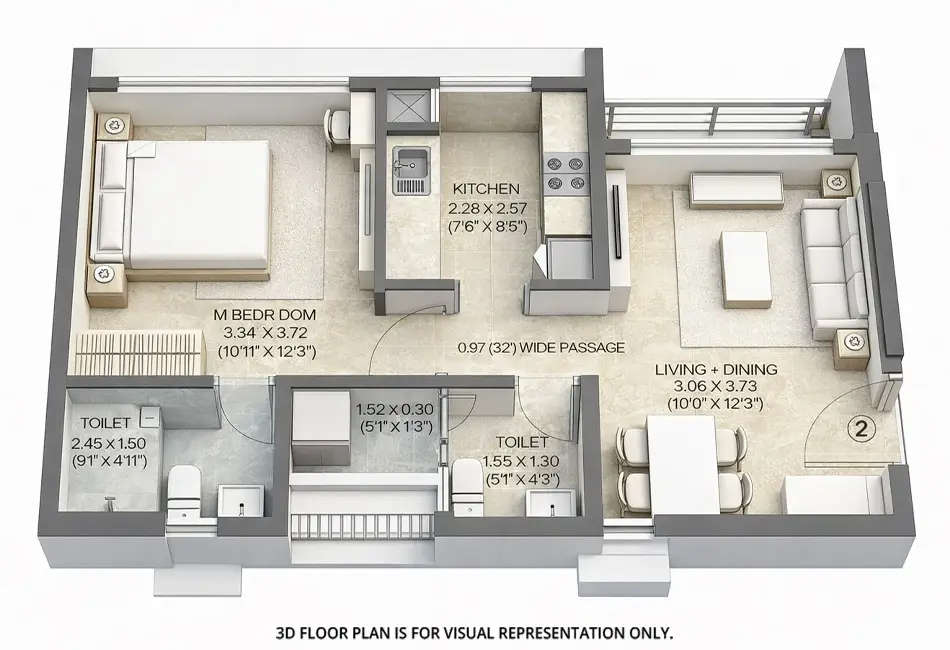 Floor plan for 1 BHK